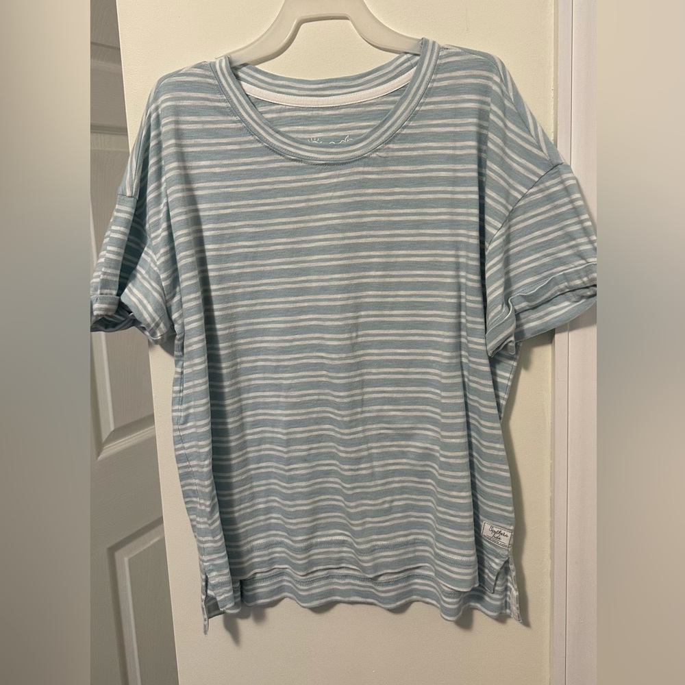 Southern Tide Seafoam and White Striped Tee